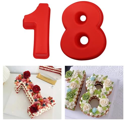 AIYONG Große Zahlenbackform, Silikon 18 Geburtstag Kuchenform, HitzebestäNdige Backen Geburtstag Jubiläum Geburtstagstorte, Rot Kuchen Silikonbackform für Hochzeit Jahrestag DIY Kuchen Brot Mousse