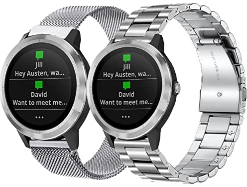22mm Metall Armband for Garmin Vivoactive 4/Venu 4 3 2 45mm/Forerunner 570(47mm)/255/955/265/965 Armband, 2Pack Metallarmband Edelstahl for Männer Frauen Silber