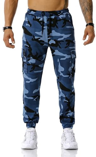 maxToonrain Pantalon de jogging cargo camouflage pour homme, coupe ample, avec quatre poches, taille élastique pour la randonnée, le combat, la gym, le quotidien, noir foncé, M