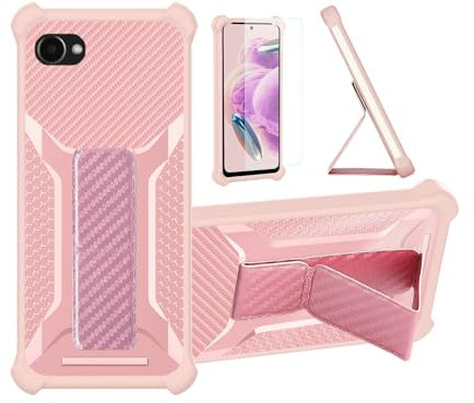Aroepurt fodral kompatibelt med Orbic JOY 4G förbetalt telefonfodral skydd [med härdat glas skärmskydd] hybridfodral [vikbart magnetiskt stöd ] [frostat anti-fingeravtryck] rosa