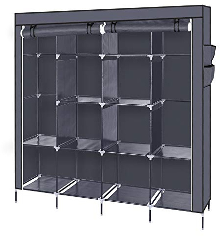 Bonnlo Kleiderschrank, 150 x 45 x 175 cm, Stoffschrank mit Kleiderstange und Ablagen Stabil, Stoffkleiderschrank für Schlafzimmer, viel Platz, Faltschrank (Grey, 170-12)