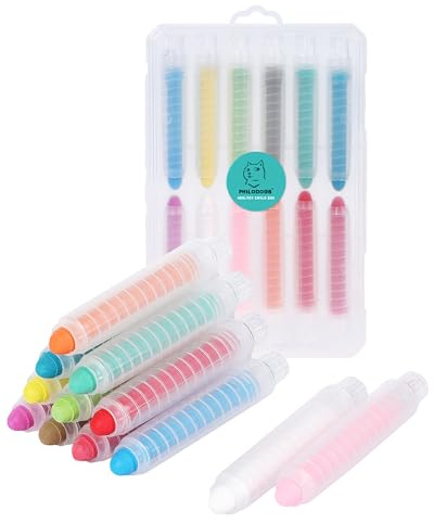 PHILODOGS Gesso sano per bambini, senza polvere, colorato, gesso per marciapiede con supporto, atossico, lavabile, per bambini piccoli, per disegnare e scrivere, per giochi artistici all'aperto