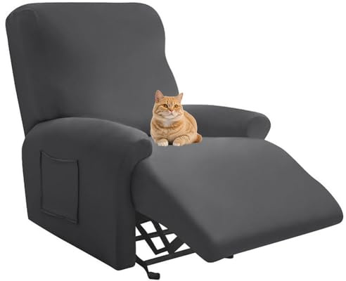 Chickwin Sesselschoner für Relaxsessel 1 Sitzer und Fernsehsessel mit Taschen, Elastisch Polyesterfaser Bezug mit Armlehne (Anthrazit)
