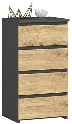 Kommode mit 4 Schubladen Kommode Schlafzimmer Flur Wohnzimmer Organizer Kommode mit Schubladen 40 cm breit 74 cm hoch | graphit-Artisan Eiche Highboard Sideboard Mehrzweckschrank Schrank schmal