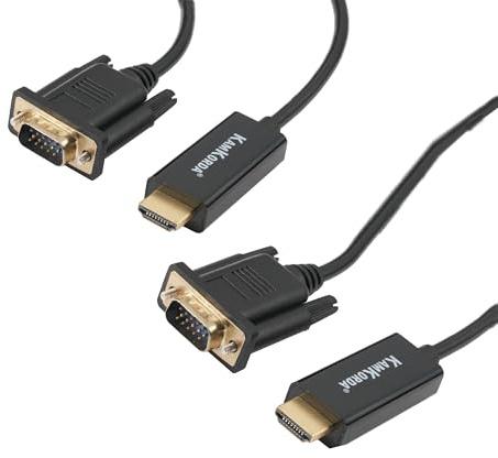 KamKorda HDMI to VGA Cable 1m 2 Pack, Male to Male Adapter, Gold-Plated Connector, Laptop to Monitor Cable, PC to Projector Lead
