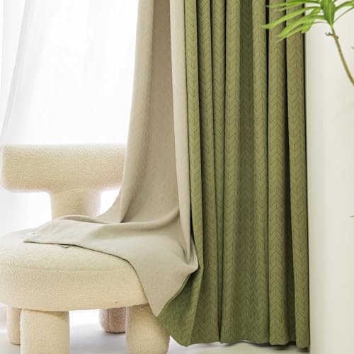 Homxi Gardine Blickdicht Verdunkelung 2er Set,2 x 102W x 160H cm,Blickdichter Vorhang Jugendzimmer Matcha Grün Beige Spleißen Einfarbig Vorhang Ösen Modern