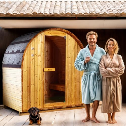 GLOBAL RELAX® | DHARANI Mini Sauna Esterna Vapore per 1 o 2 Persone | Abete I Temperatura Regolabile I Meter T/H I 3600w di Potenza I Illuminazione Ambiente I Elimina Le tossine I Rilassamento