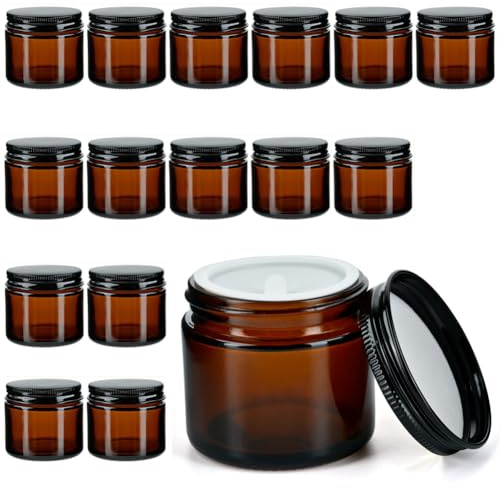 YFZYT 16 st. krämburkar för fyllning (60 ml), brunt glas salvburkar, apoteksglas, glasbehållare med lock för krämer, lotioner, salvor etc.