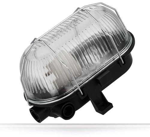 ADAKAT Kellerlampe Bulkhead E27 IP54, Glasabdeckung, Metallgitter