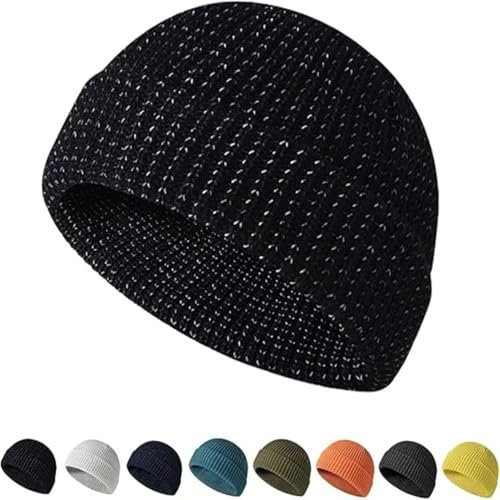 Generisch Weflexus Reflektierende Beanie Unisex, Winter Reflektierende Beanie für Frauen Männer, Im Dunkeln Leuchtende Mütze (DE/NL/SE/PL, Alphanumerisch, Einheitsgröße, Schwarz)