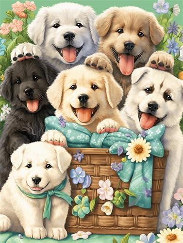 Malen Nach Zahlen Erwachsene Hund Malen Nach Zahlen Niedlich Paint by Numbers Anfänger kinder,DIY Handgemalt Ölgemälde Leinwand Kits mit Pinseln Acrylfarben Bastelset,Home Deko,Frauen Geschenk 50x70cm