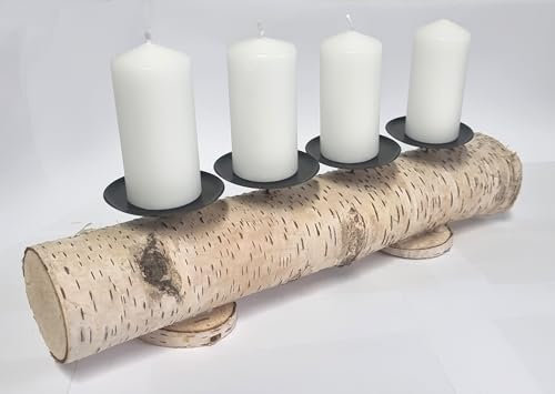 Kerzenständer aus Birkenstamm mit 4 Kerzenhaltern inkl. 4 Kerzen I Weihnachtsgesteck I Adventsgesteck I rustikal I handgefertigt in Deutschland