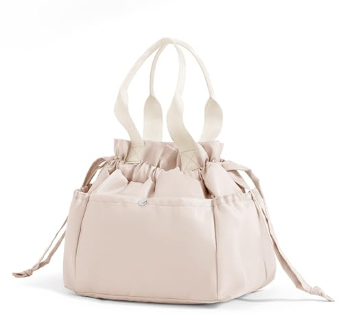 AOTM Kleine Kühltasche Beige, Lunchtasche Damen mit Kordelzug, Eingedickter Großer Verschluss Bento Box Isolierte Tasche, Wasserdichtes/Öl-Futter Lunchtasche, Tragbare kühlbox klein Arbeit/Unterwegs