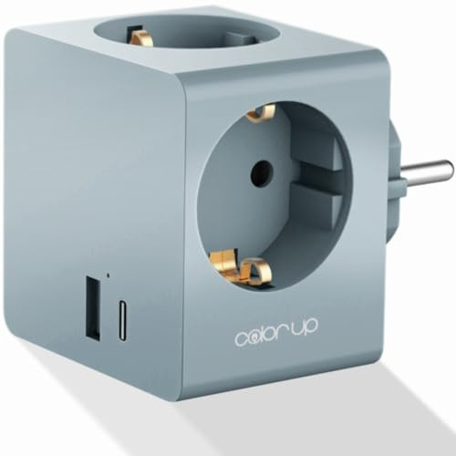 COLOR UP Steckdosenwürfel ohne Kabel, 5in1 Steckdosenadapter für DE/ES/FR | Mehrfachsteckdose für USB A/C + 3X C E/F, Mehrfachstecker für Steckdose mit Kindersicherung
