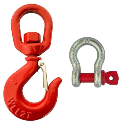 HENBOW 2 Ton Swivel Hooks and D Ring Shackle,G80 Weight Lifting Hooks with 1/2 Shackle,4400Lbs Safety Load Limit,Heavy Duty Alloy Steel Round Rotating Trailer Chain Hooks