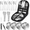 Set de Couvert Camping Vaisselle pour 4 Personnes, 21 Vaisselle Camping en Acier Inoxydable avec Sac de Rangement,Réutilisable Couverts Camping Convient pour Les Voyages,Camping,Randonnée