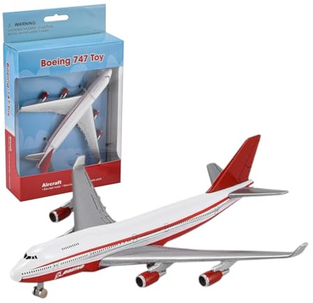 AeroClix Business Jet Boeing 747-400 Toy Plane Model for Children, Aged 3+, Rotating Wheels - 13.7 cm long, White and Red