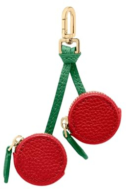 Kotkiddy Süßes Leder Taschencharm Y2k Schlüsselanhänger mit Reißverschluss Schulmädchen Handtaschencharm Accessoires Ästhetisches Zubehör（Kirsche）