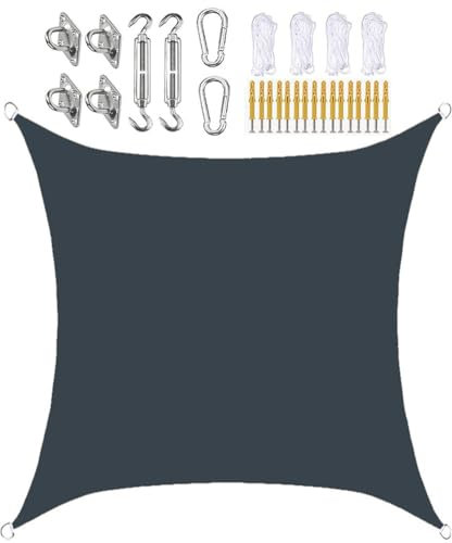 SLDAGe Vela Ombreggiante Quadrata con Kit Fissaggio, Vela Parasole Rettangolare Grigio Impermeabile e Traspirante e Protezione UV 95% Tenda a Vela per Esterno, Giardino, Terrazzo, Balcone,6x6 m