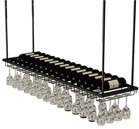 Étagère de Rangement pour Bar, Cave, Garage, Restaurant, Porte-Verres à vin, Support pour casseroles, ustensiles de Cuisine, Support pour Fleurs (Noir 100 x 27 x 8 cm)