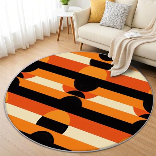 AevuCub 70er Jahre Teppich Rund 60 cm Kurzflor - Waschbare Teppiche Wohnzimmer Retro Vintage - Runder Teppich 60 cm Durchmesser Kinderzimmer - Bettvorleger Schlafzimmer rutschfest Weich