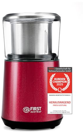 TZS FA Macinacaffè Elettrico e Tritatutto, 200W, 27000 Giri/min, 4 Lame in Acciaio Inox, Contenitore Rimovibile 50g, Macina Spezie, Noci, Semi, Rosso