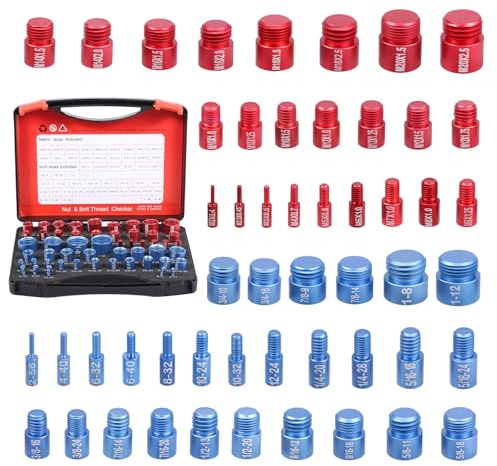 52Pcs Nut and Bolt Thread Checker Aluminum Alloy Bolts Size and Thread Gauge Wear Resistant Nut and Bolt Thread Gauge Kit Bolts Thread Identifier for Narrow and Tricky Area Tight Space Size Check