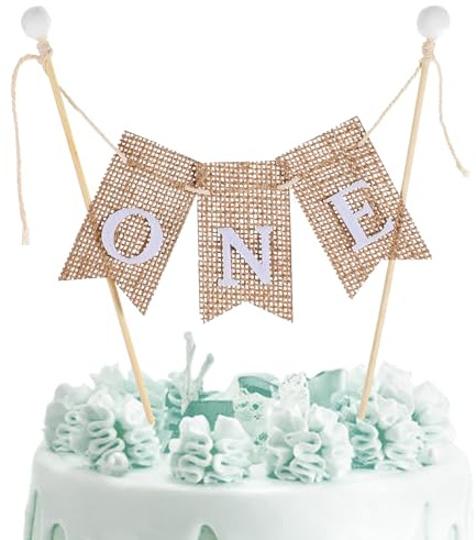 DOPENSPI Handmade One Cake Topper, 1st Birthday Cakes Topper | 1st First Birthday Cakes Bunting, Birthdays Cake Decoration Banner, Photo Prop, Party Decorations Supplies