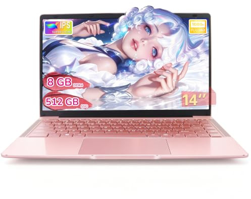 Amita PC Portatile 14 Pollici,8GB DDR4 512GB SSD,Processore Celeron,Schermo IPS FHD 1920x1080,Wi-Fi Dual-Band,USB 3.0,Custodia Tastiera(Tastiera ITA) e Mouse Inclusi - Rosa Oro (8GB RAM+512GB SSD)