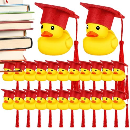 Patos de Goma para graduación: 12/24 Unidades de Mini Patos de graduación con Sombrero de graduación Negro | Pato de Goma Suave para Regalos de cumpleaños, decoración, Infantil, Tema de