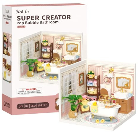 Rolife Super Creator Pop Bubble Bathroom Maquette Maison Miniature à Construire, KIT Déco avec Lumières LED, Activité Créative Apaisante Adulte Fille, Cadeau Anniversaire Original