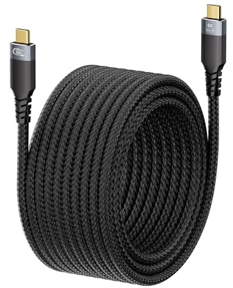 UPPDEFFST Câble USBC long 5m compatible avec Thunderbolt 3,20 Gbit/s,charge rapide 100W (5A) PD3.0,vidéo 8K@30Hz/4K@120Hz,connecteurs dorés, gaine nylon tressée noir.Pour PC portable,SSD,disque dur