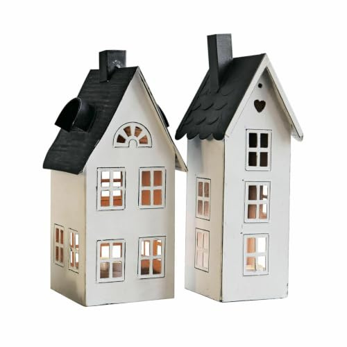 Loberon Laterne 2er Set Gunar, antikweiß/schwarz | 2 Größen - Deko Windlicht für Teelichter - Kerzenhalter aus Lackiertem Eisen - Lichthäuser - Landhaus-Stil