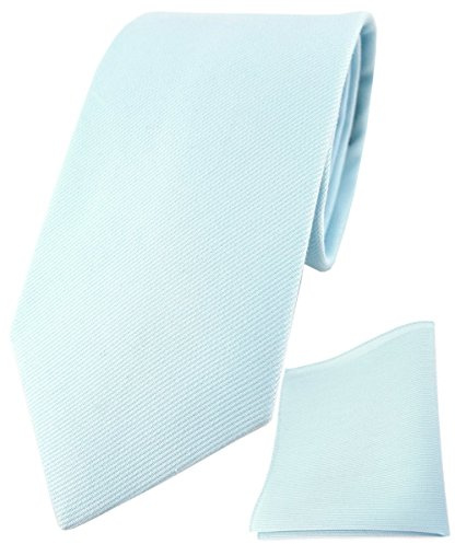 TigerTie Designer Krawatte + Einstecktuch aus 100% Baumwolle in hellblau einfarbig Unicolor