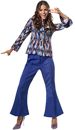 dressforfun 900380 - Damenkostüm Disco Queen, Gemusterte Langarm-Bluse und Schlaghose (S | Nr. 302160)