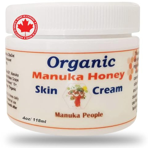 Organic Manuka Honey Skin Moisturizer Cream for Sensitive Dry Skin, Honey Relief for All Ages, Natural Moisturizer Cream for Face and Body, Made in Canada (4 OZ)