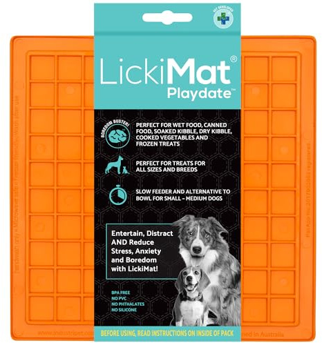 LickiMat Classic Playdate, Dog Feeding Mat for Boredom and Anxiety Relief, Ideal for Food, Treats, Yoghurt or Peanut Butter, Lick Mats, Fun Alternative to a Slow Feeder Bowl, Orange