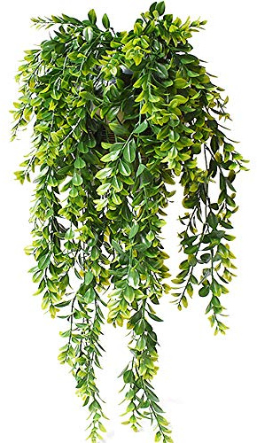 KingYH 2 Pièces Lierre Plantes Suspendues Artificielles Plantes en Plastique Fake Vertes Mur Extérieur Suspendus Plantes Ivy Vigne pour Décoration Balcon Mur de Mariage Maison Jardin