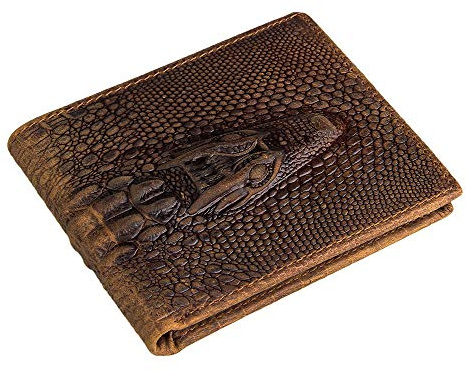 Vintage Herren Geldbörse Portemonnaie Brieftasche, Kurze Brieftasche für Männer, Krokodil-Muster-Rindsleder-RFID, das Retro stilvolle 6 Kartensteckplatz-Mappe blockiert Herrengeldbörse Geldtasche Port