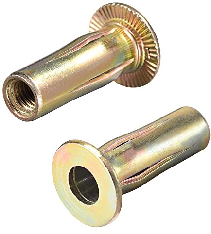 sourcing map Multi-Grip Rivet-Nut, M6 Pre-Bulbed Shank Carbon Steel Color-Zinc-Plated Flat Head Threaded Insert Nut 25Pcs