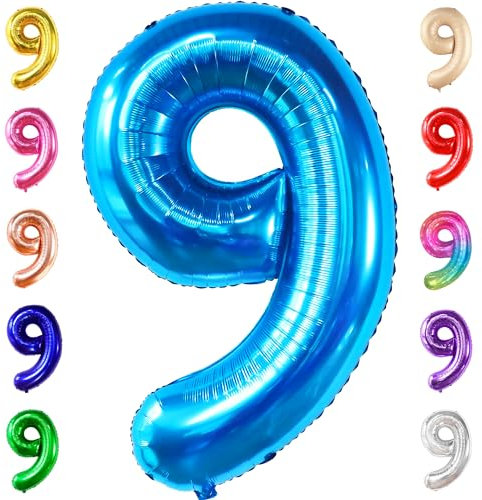 KatchOn, Giant Blue Number 9 Balloon - 40 Inch | Foil 9 Birthday Balloon for 9th Birthday Decorations | 9th Anniversary Decoration | Blue Party Decoration