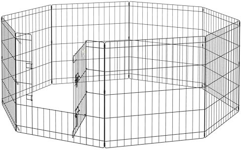 PawHut Parque de Juegos para Perros 8 Paneles 61x61 cm Plegables Jaula Metálica para Mascotas con Puerta y Doble Cerradura para Jardín Patio Exterior Negro
