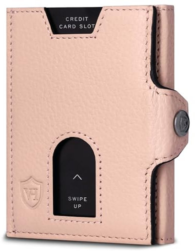 VON HEESEN Slim Wallet mit RFID Schutz - Geldbörse Herren klein - Mini Geldbeutel Damen Portmonee - Kartenetui Echtleder Karten Portemonnaie - Leder Kreditkartenetui Rose