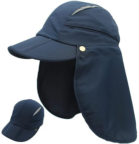 Huakunda Hut mit Nackenschutz Abnehmbarer Mehrzweck Sommer Sonnenhut Sonnenschutz Atmungsaktiv Schnell Trocknen UV-Schutz (DE/NL/SE/PL, Alphanumerisch, L, Marineblau)