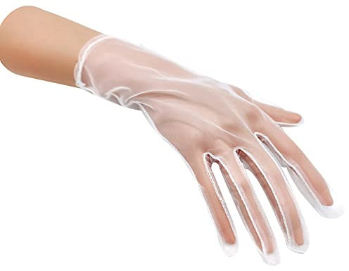 Amorar Damen Hochzeitshandschuhe, 1Paar Damen Tüll Handschuhe Transparente Hochzeitsfeier Handschuhe Elegante Kurze Handschuhe Spitze Sonnenschutz Handschuhe Sexy Brauthandschuhe,Weiß