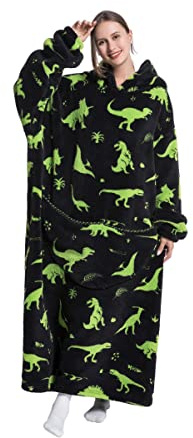 Pterygoid Decken Hoodie Damen Lang – Tragbare Decke mit Große Tasche, Weiche Tragbare Kuscheldecke mit Ärmeln & Kapuze Erwachsene,Winter Warm Geschenk Für Frauen Herren