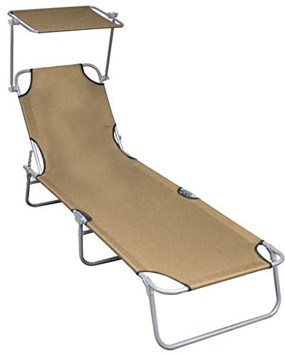 KTHLBRH 【Multifunktional】 Klappliege Outdoor-Liege, tragbare Gartenliege für Terrasse, Deck und Pool,mit Sonnenschutz Taupe Aluminium