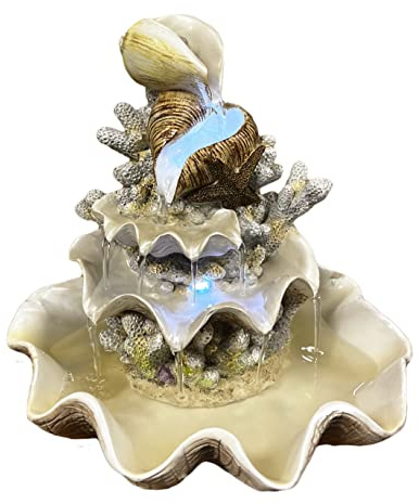 10.5 H Coral Reef Shell Fountain Indoor Fountain with LED Lights and Adjustable Motor Pump (Power Cord Attached) (Resin)