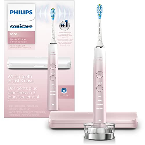 Philips Sonicare DiamondClean 9000 Electric Toothbrush - Sonic Toothbrush with App, Pressure Sensor, 12 Brushing Settings, Replacement Reminder, Charging Stand, Travel Case, Pink, HX9911/90
