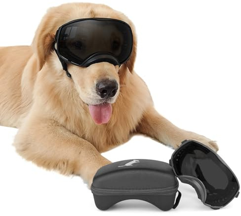 NAMSAN Occhiali da Moto per Cani Anti-UV, Fascia Regolabile Occhiali Antivento per Cani di Grossa Taglia-Nero
